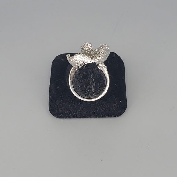 Abstract Silvertone Rhinestone Cocktail Ring - Picture 10 of 12